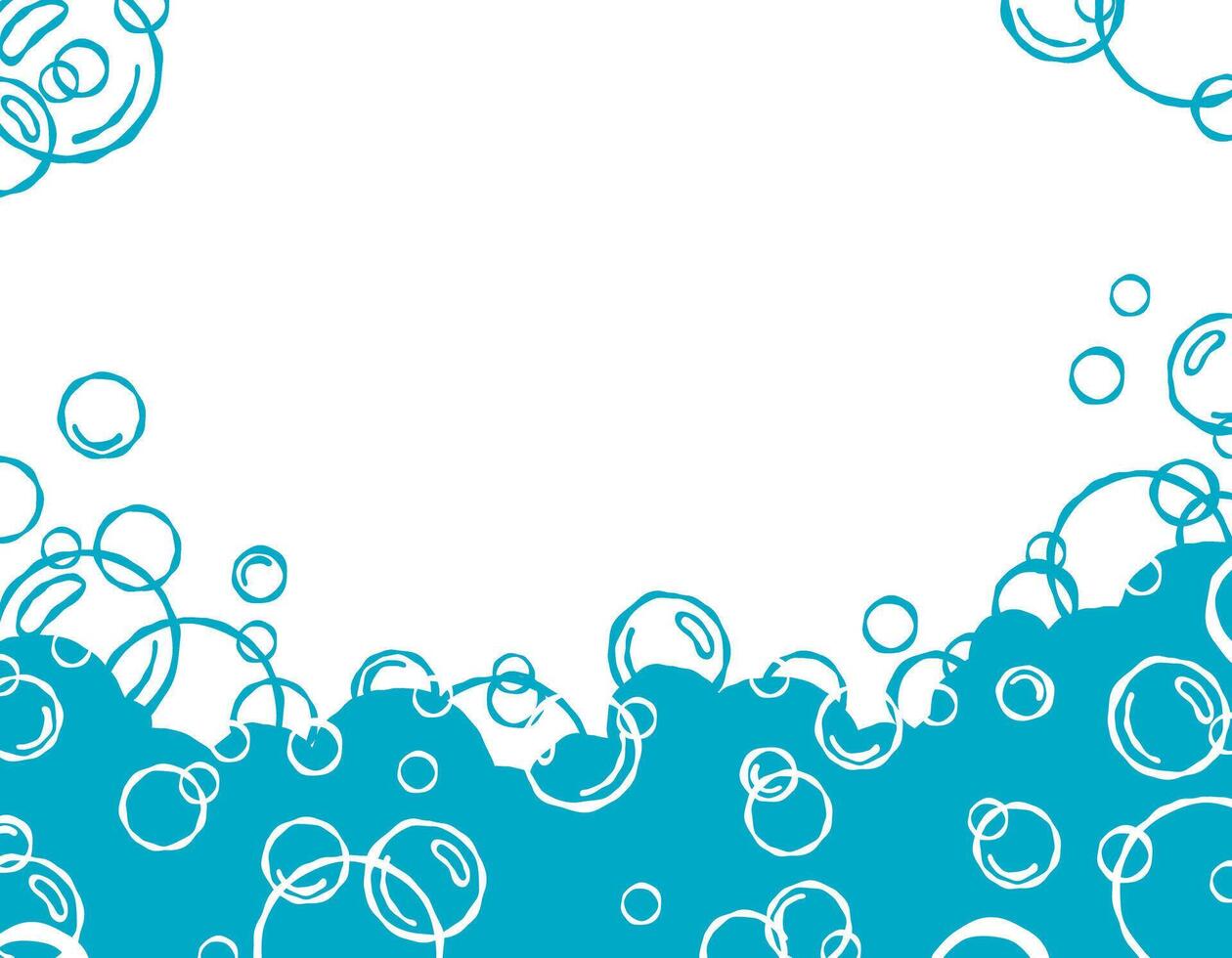 Bubble soap background, cartoon blue water foam, Cartoon soap bubble blue background, bath foam frame, shower water pattern, laundry transparent suds. Abstract wash vector illustration