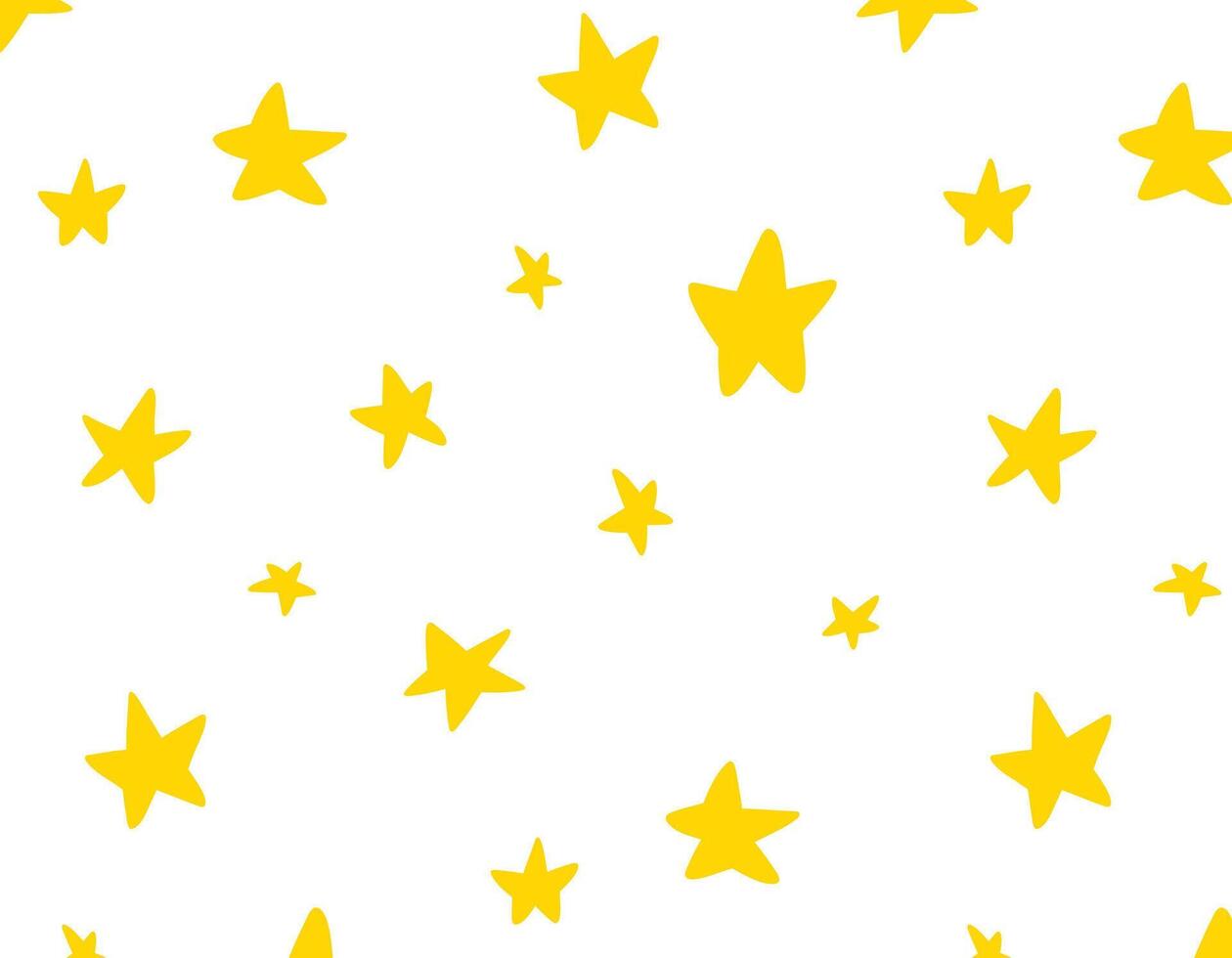 Seamless abstract pattern of yellow stars from the side. Drawn stars on a white background. Cosmos Technology for paper, packaging and fabrics. vector