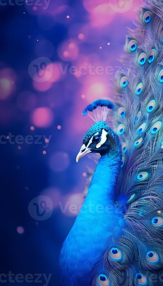 AI generated Peacock on blurred colorful background photo