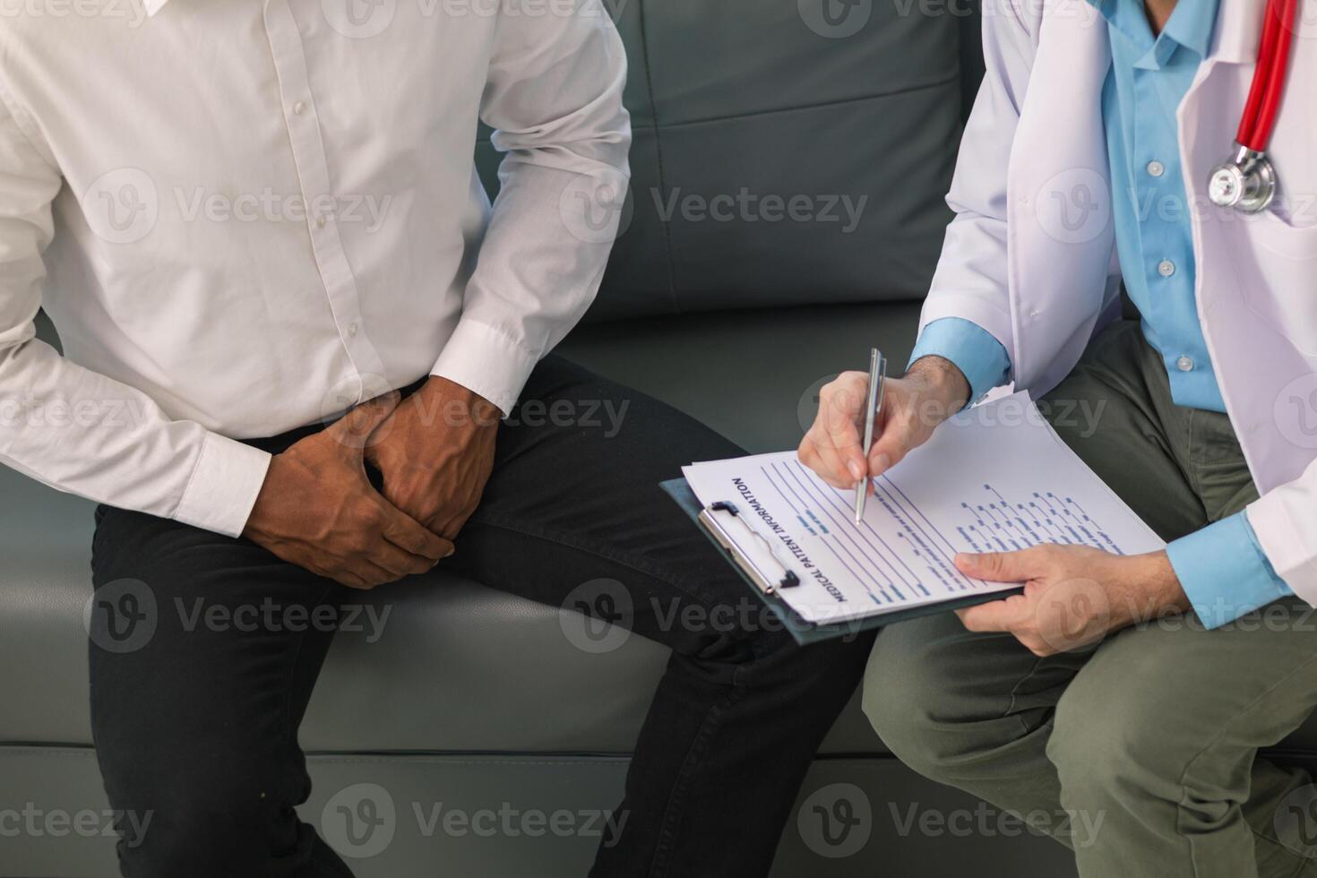 young man meets with doctor for checkup His sexual performance was impaired and doctors examined his symptoms and discovered that he had suspected tumor growing inside his penis Prostate cancer photo