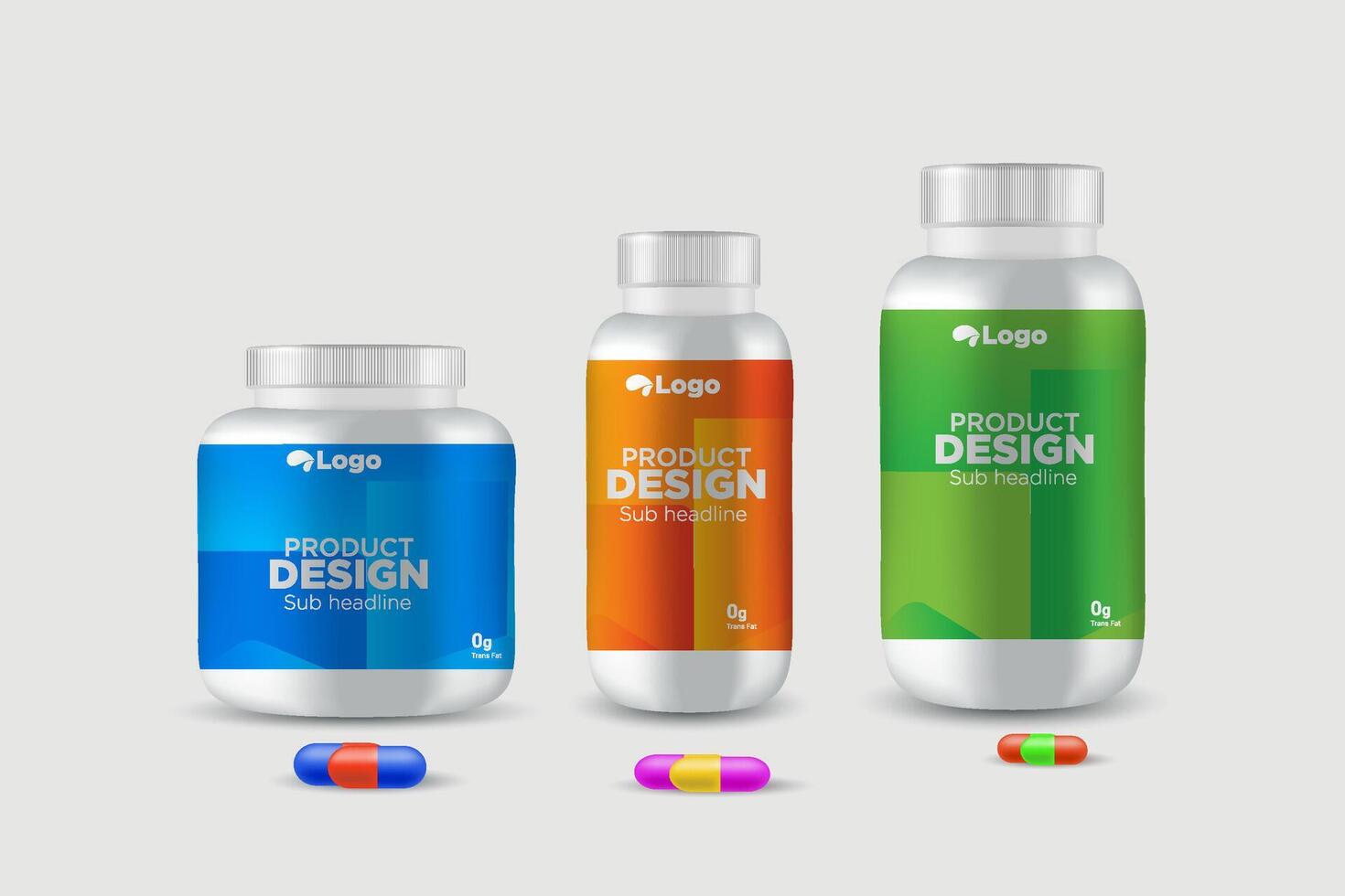 Multi vitamin label sticker design and natural calcium food supplement bottle packaging, capsule or tablet bottle jar label vitamin oil product print ready vector eps 10.