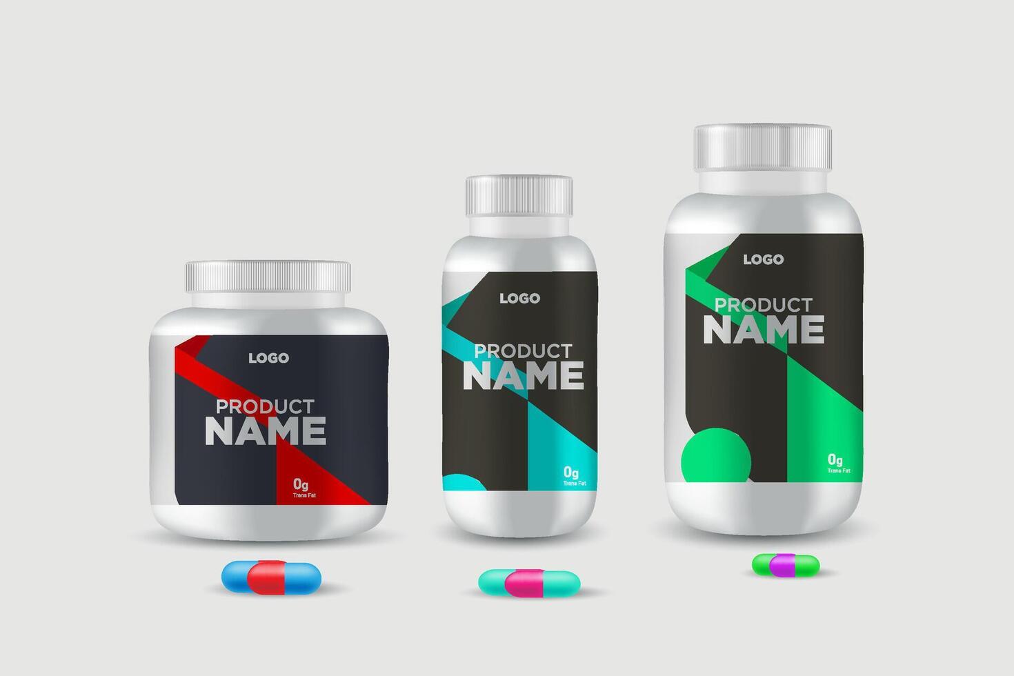 Multi vitamin label sticker design and natural calcium food supplement bottle packaging, capsule or tablet bottle jar label vitamin oil product print ready vector eps 10.