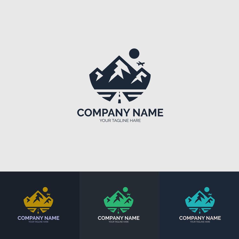 A black mountain with a road on it and a teal airplane above it vector