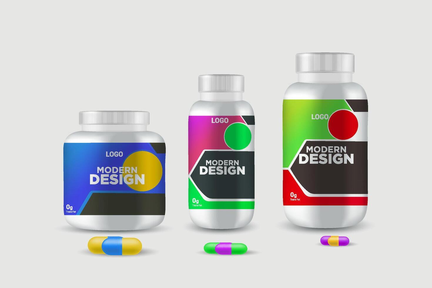 Multi vitamin label sticker design and natural calcium food supplement bottle packaging, capsule or tablet bottle jar label vitamin oil product print ready vector eps 10.
