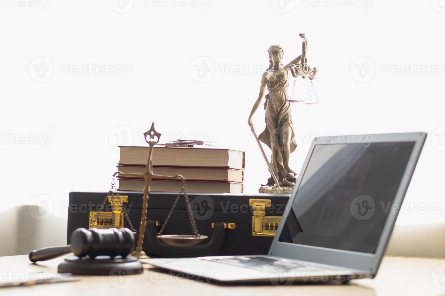 statue of god Themis Lady Justice is used as symbol of justice within law firm demonstrate truthfulness of facts and power to judge without prejudice. hemis Lady Justice symbol of honesty and justice. photo