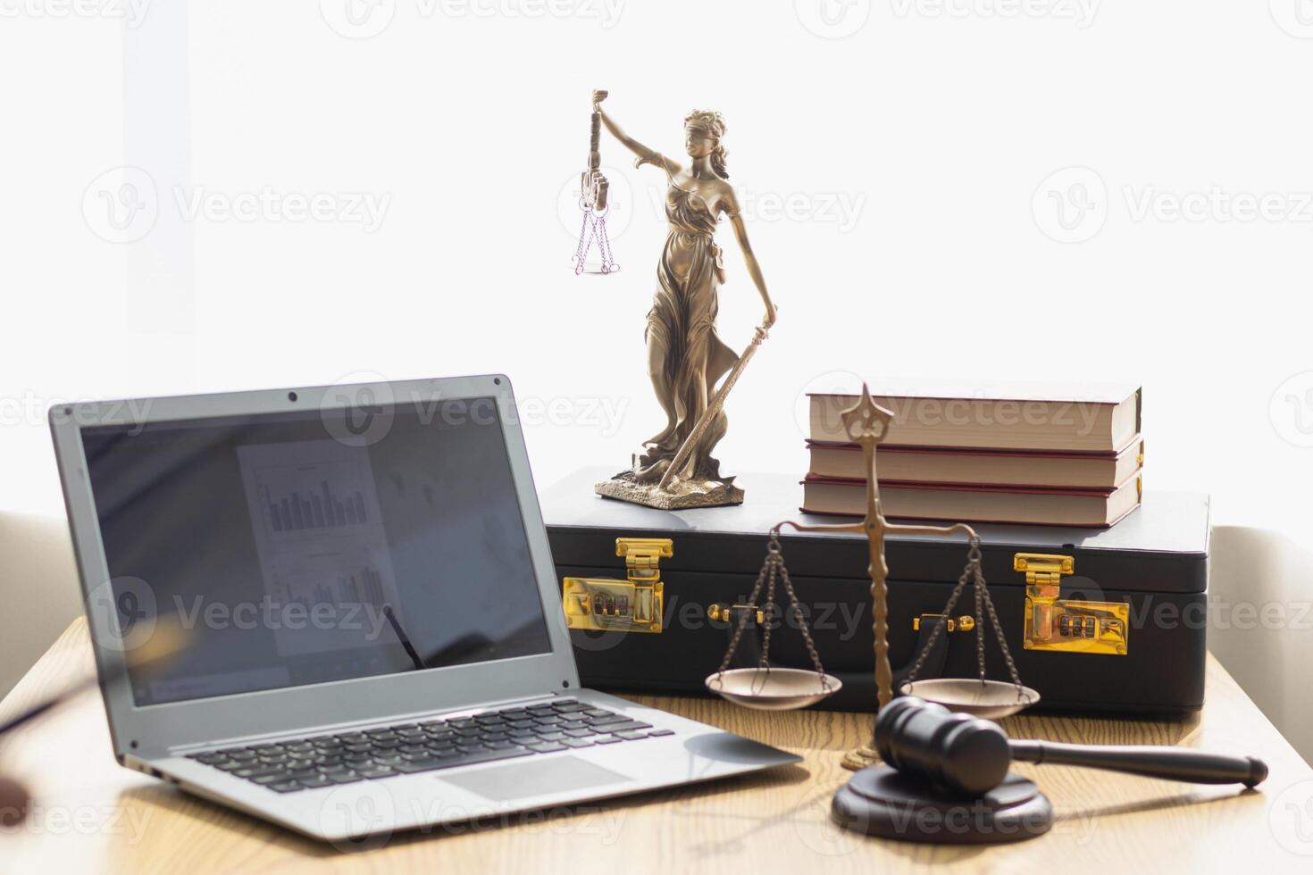 statue of god Themis Lady Justice is used as symbol of justice within law firm demonstrate truthfulness of facts and power to judge without prejudice. hemis Lady Justice symbol of honesty and justice. photo