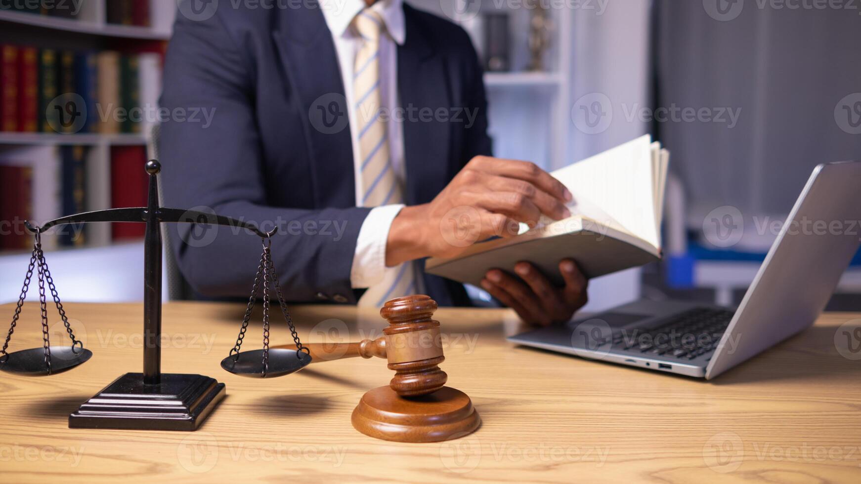 A judge gavel is prepared in the courtroom to be used to give a signal when the verdict is read after the trial is completed. Concept judge gavel is prepared to symbolize the decision in a court case. photo