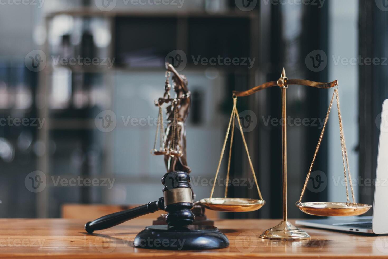 A judge gavel is prepared in the courtroom to be used to give a signal when the verdict is read after the trial is completed. Concept judge gavel is prepared to symbolize the decision in a court case. photo