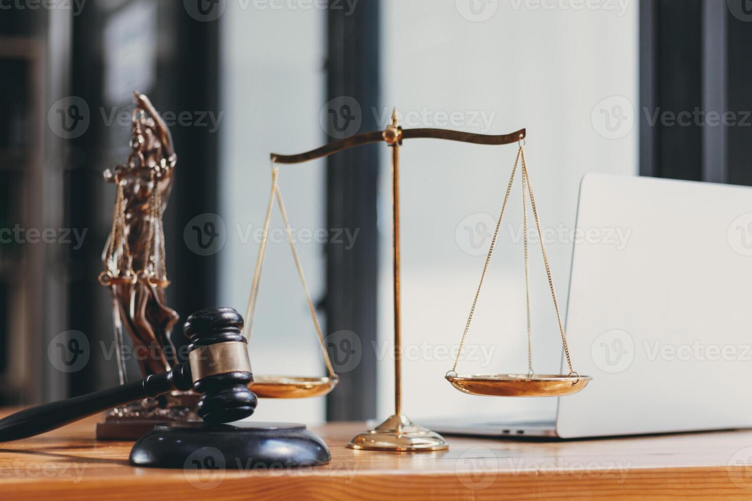 A judge gavel is prepared in the courtroom to be used to give a signal when the verdict is read after the trial is completed. Concept judge gavel is prepared to symbolize the decision in a court case. photo