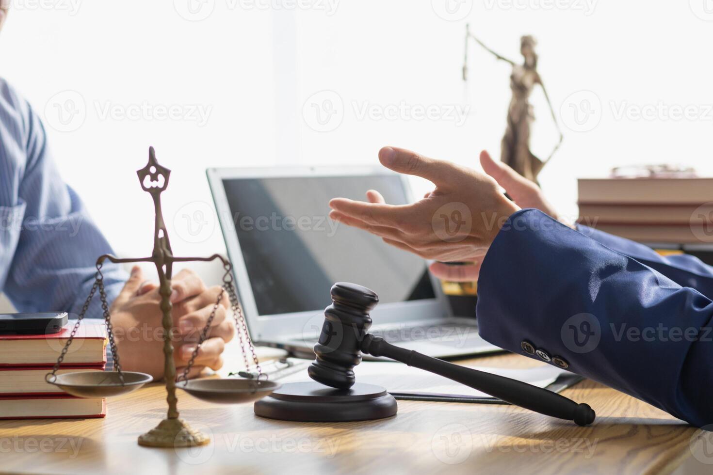 A judge gavel is prepared in the courtroom to be used to give a signal when the verdict is read after the trial is completed. Concept judge gavel is prepared to symbolize the decision in a court case. photo