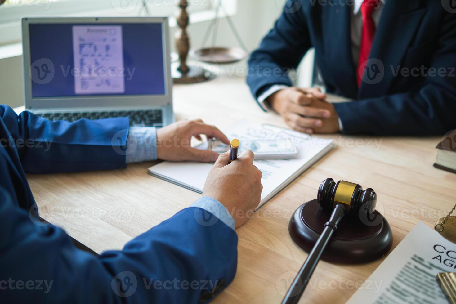The concept of defendants in serious cases bribing officials involved in court decisions to change the course of case by giving bribes to facilitate the Lawyer team and prosecutors. bribery concept photo