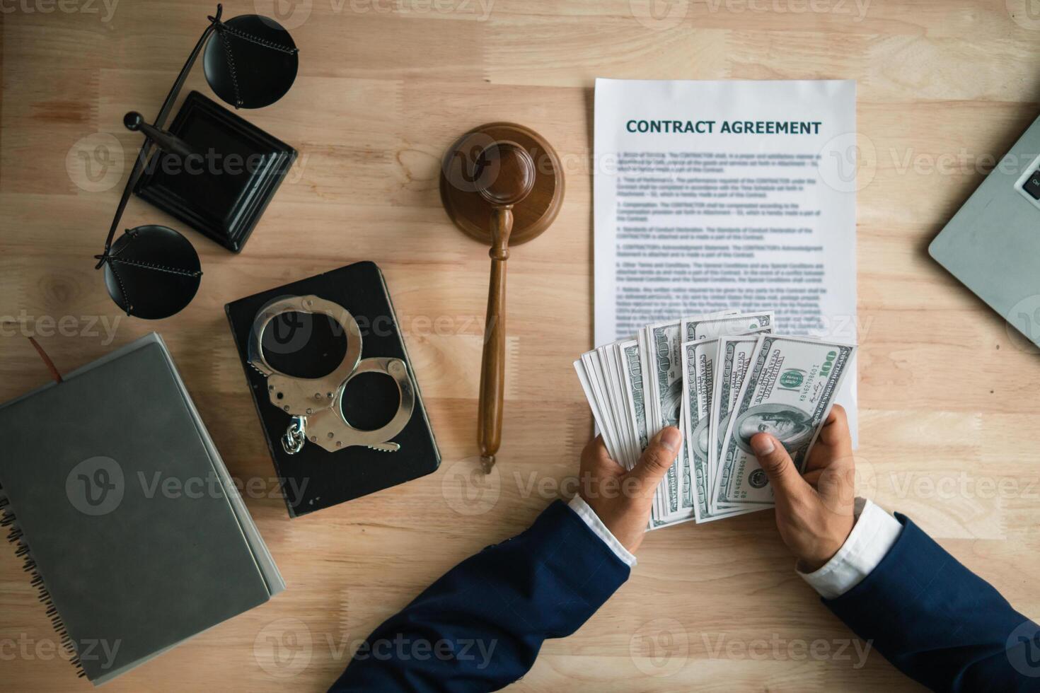 The concept of defendants in serious cases bribing officials involved in court decisions to change the course of case by giving bribes to facilitate the Lawyer team and prosecutors. bribery concept photo