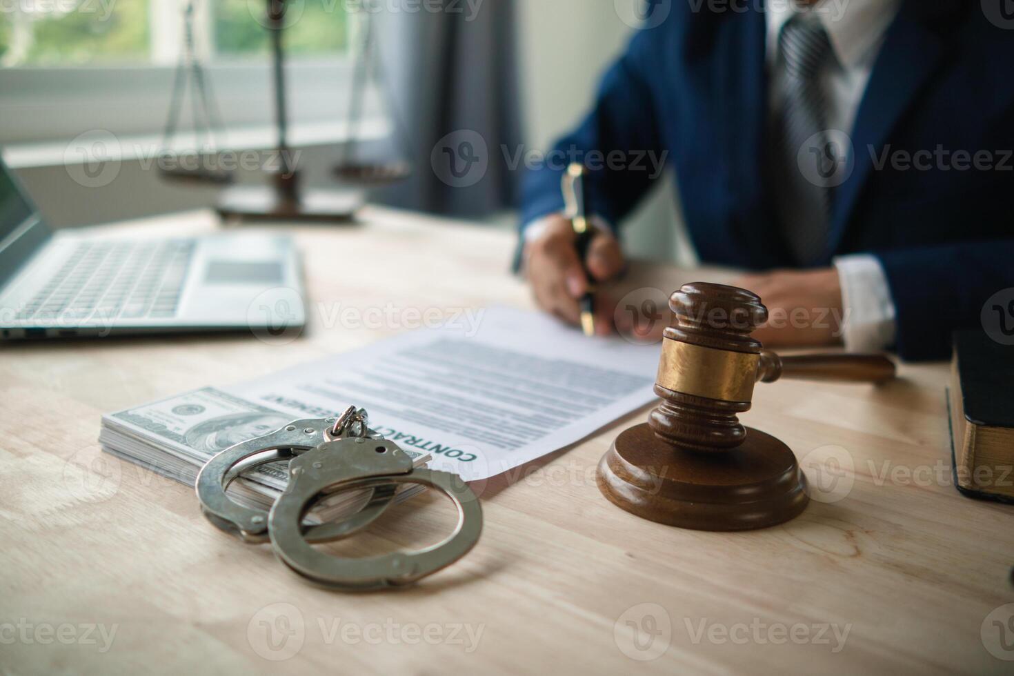 The concept of defendants in serious cases bribing officials involved in court decisions to change the course of case by giving bribes to facilitate the Lawyer team and prosecutors. bribery concept photo