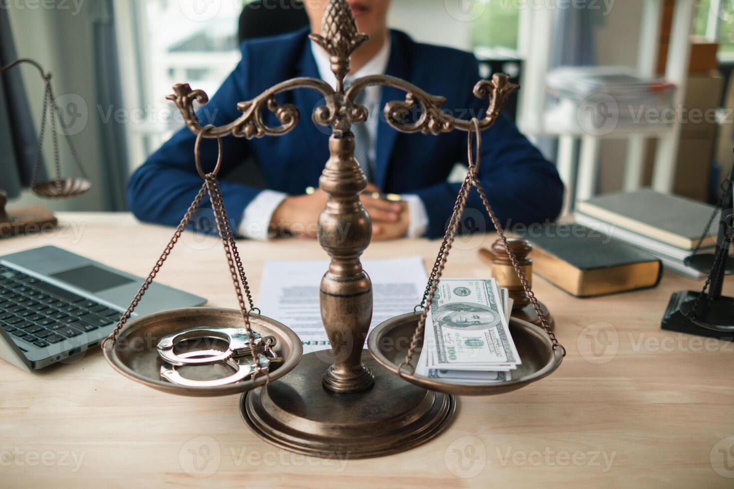 The concept of defendants in serious cases bribing officials involved in court decisions to change the course of case by giving bribes to facilitate the Lawyer team and prosecutors. bribery concept photo
