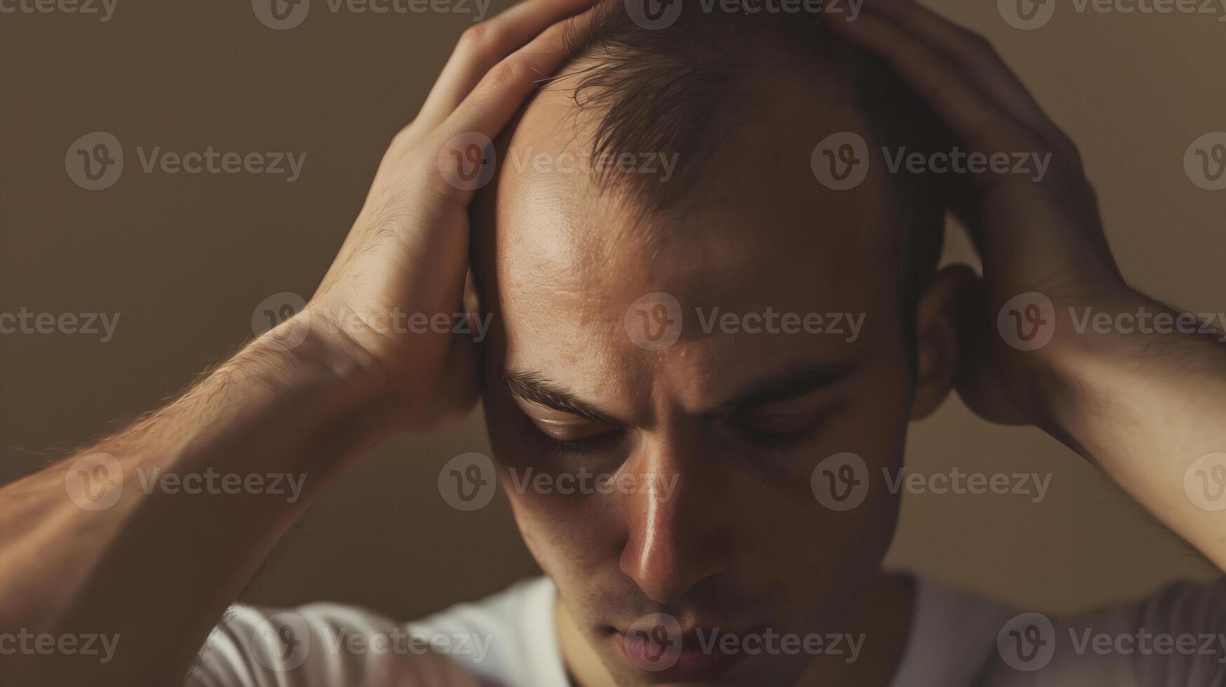 AI generated Hair loss man studio shot , stressed man , bald man . photo