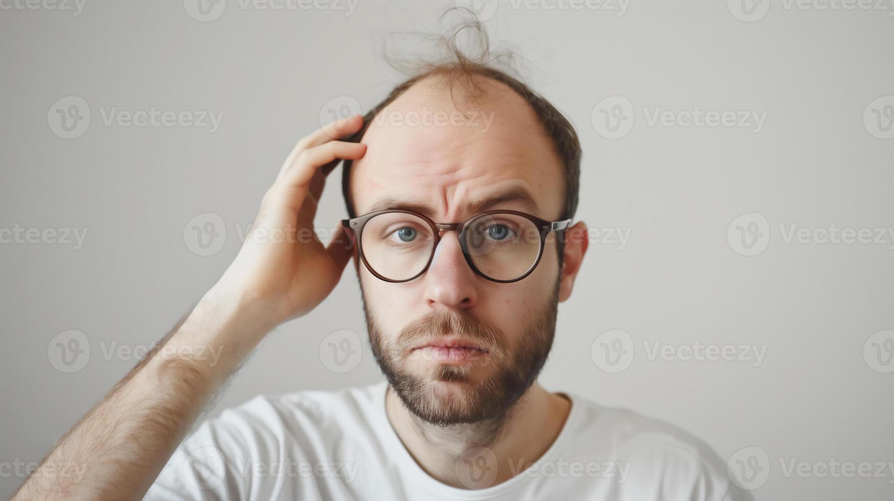 AI generated Hair loss man studio shot , stressed man , bald man . photo