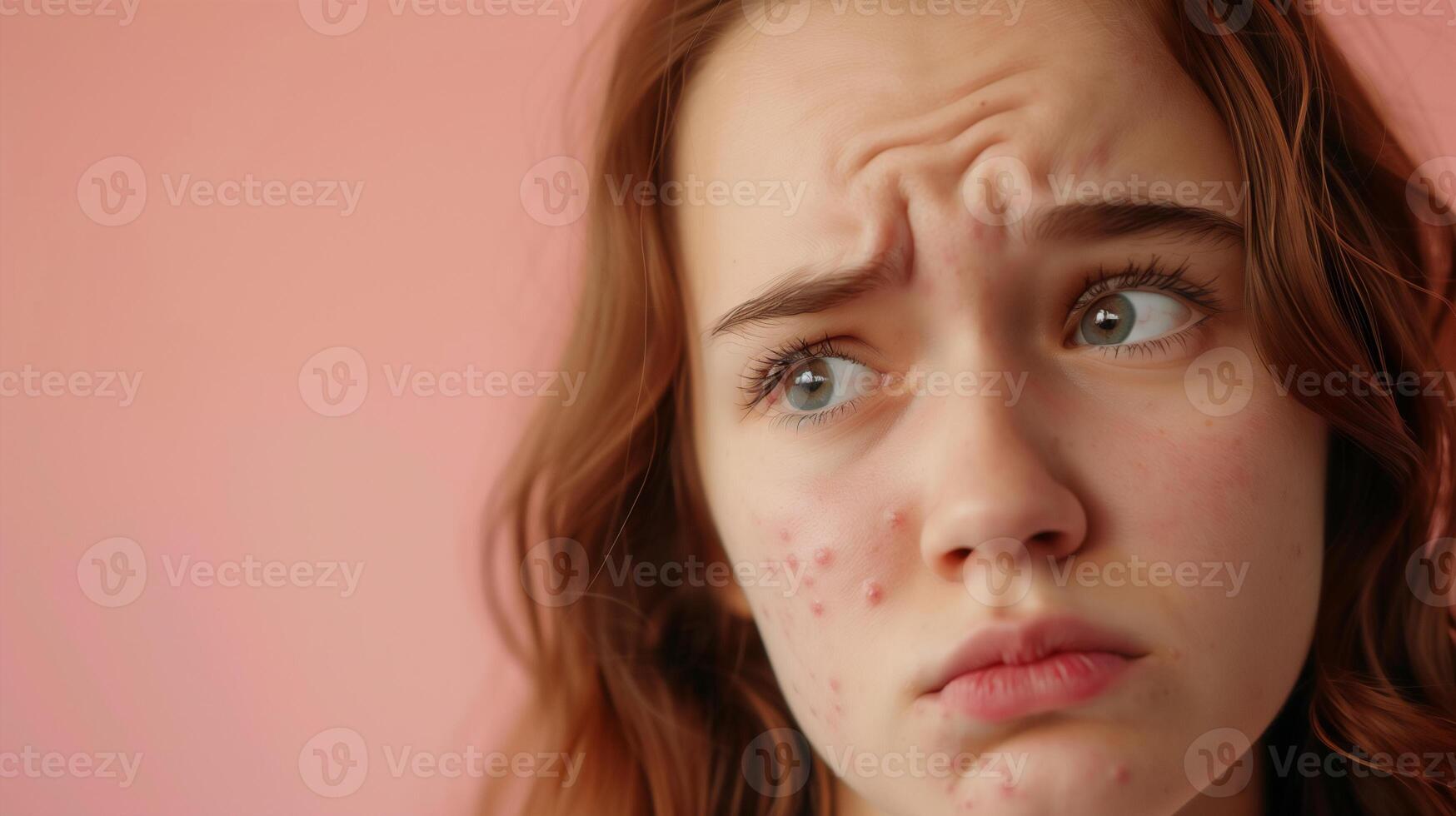 AI generated teenage girl have acne problem , Facial skin problems . photo