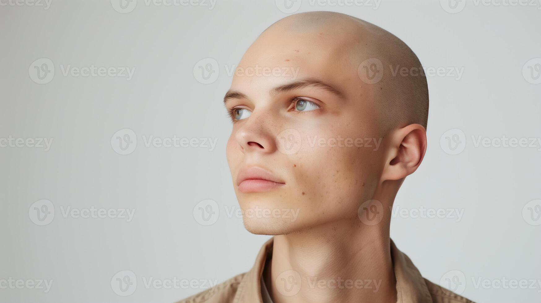 AI generated Hair loss man studio shot , stressed man , bald man . photo