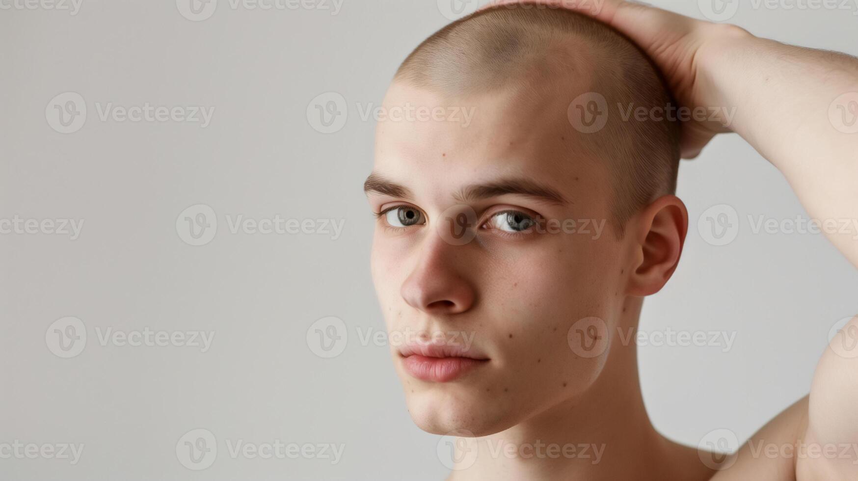 AI generated Hair loss man studio shot , stressed man , bald man . photo