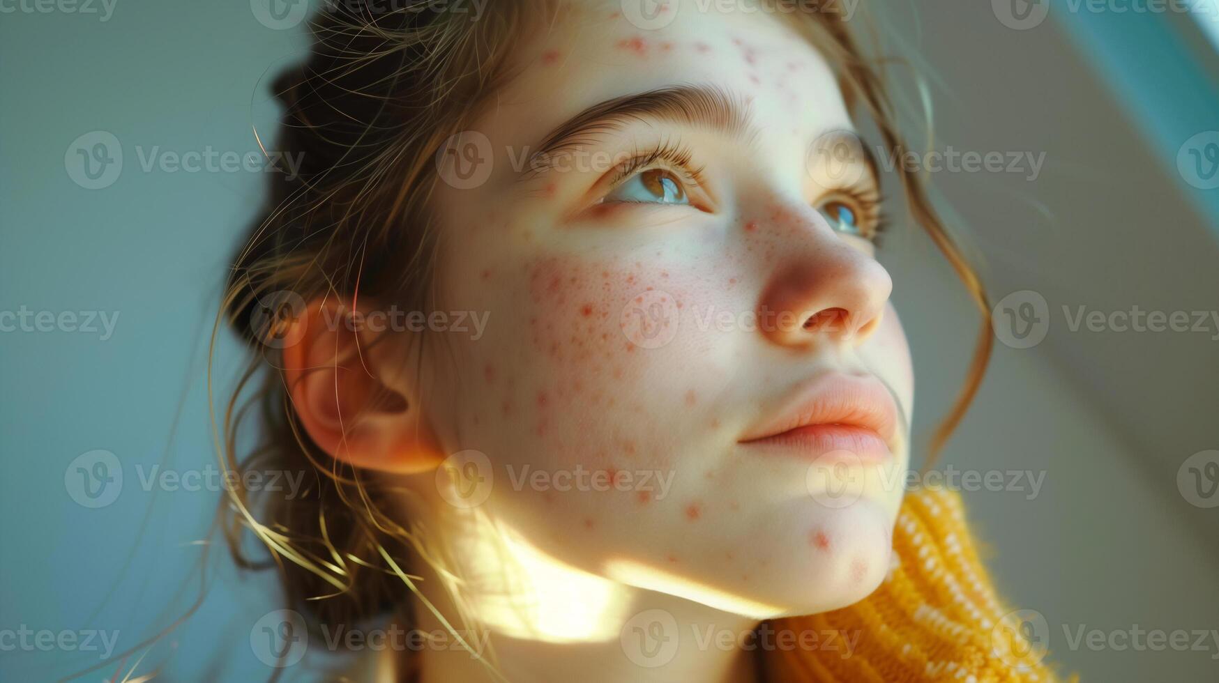 AI generated teenage girl have acne problem , Facial skin problems . photo