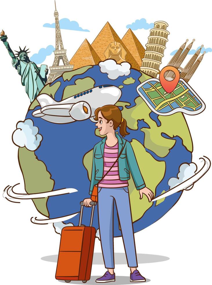vector illustration of young woman going on vacation