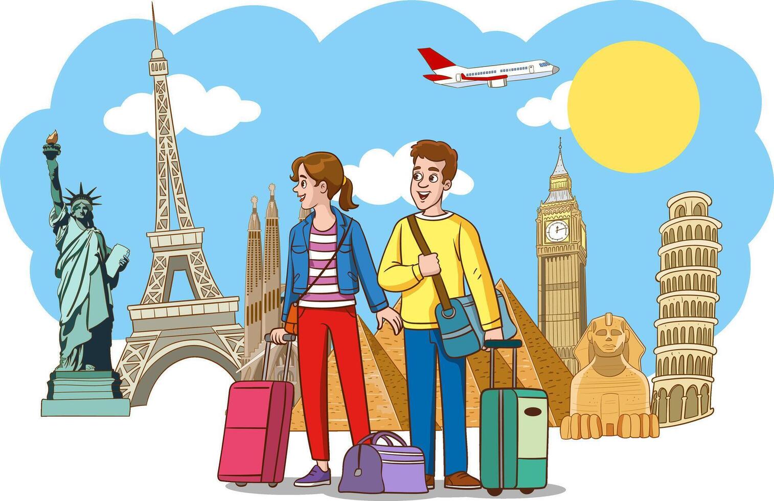 vector illustration of young couple going on vacation