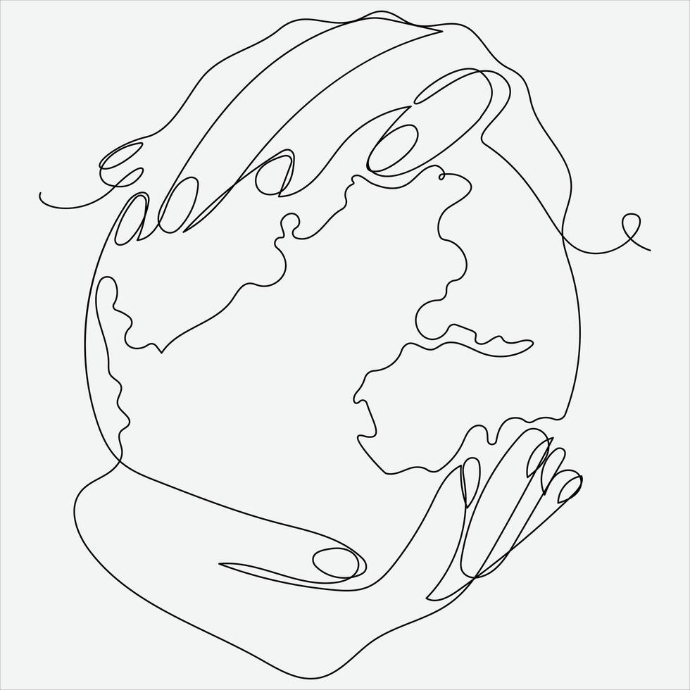 Continuous line hand drawing vector illustration Earth art