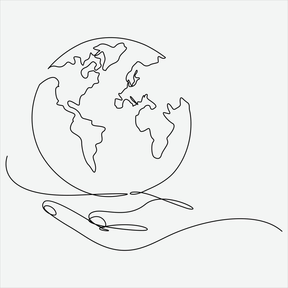 Continuous line hand drawing vector illustration Earth art