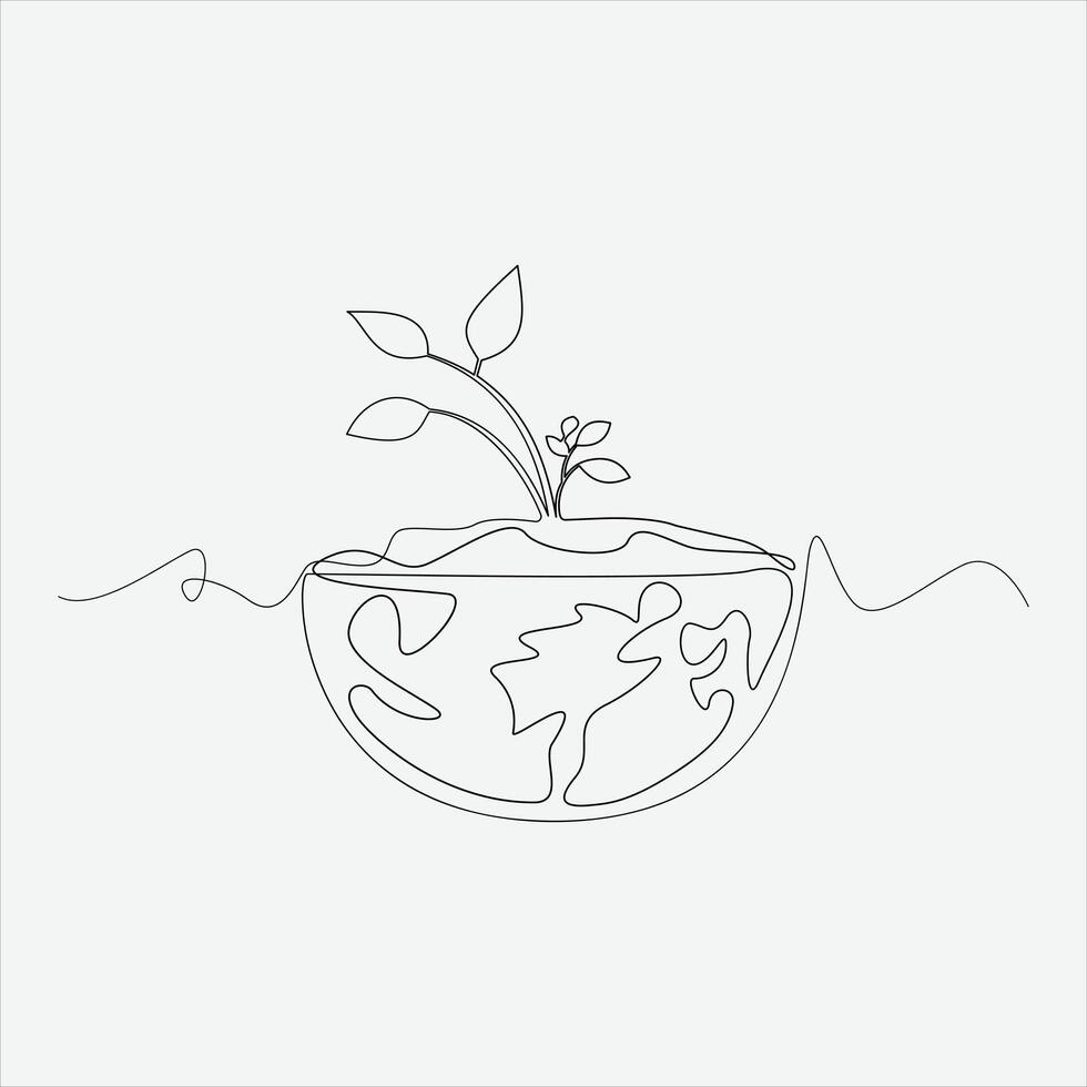 Continuous line hand drawing vector illustration Earth art