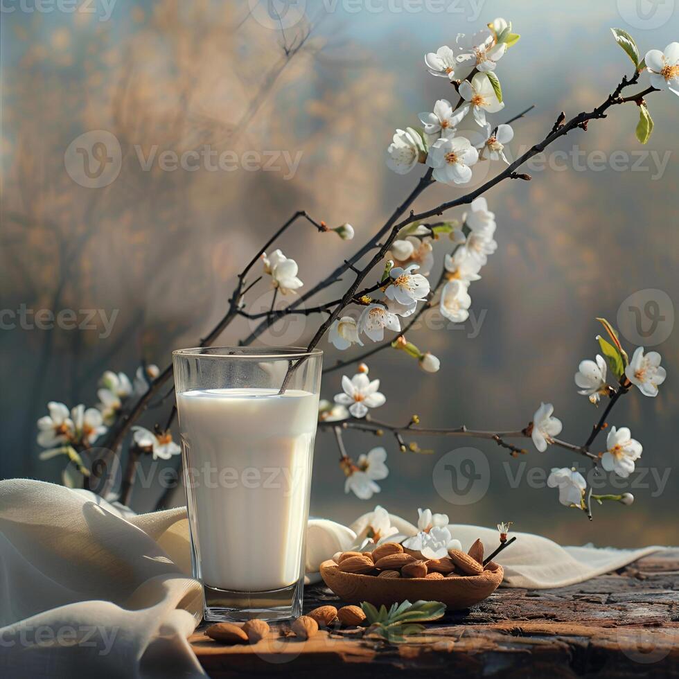 ai generado almendra Leche en vaso foto