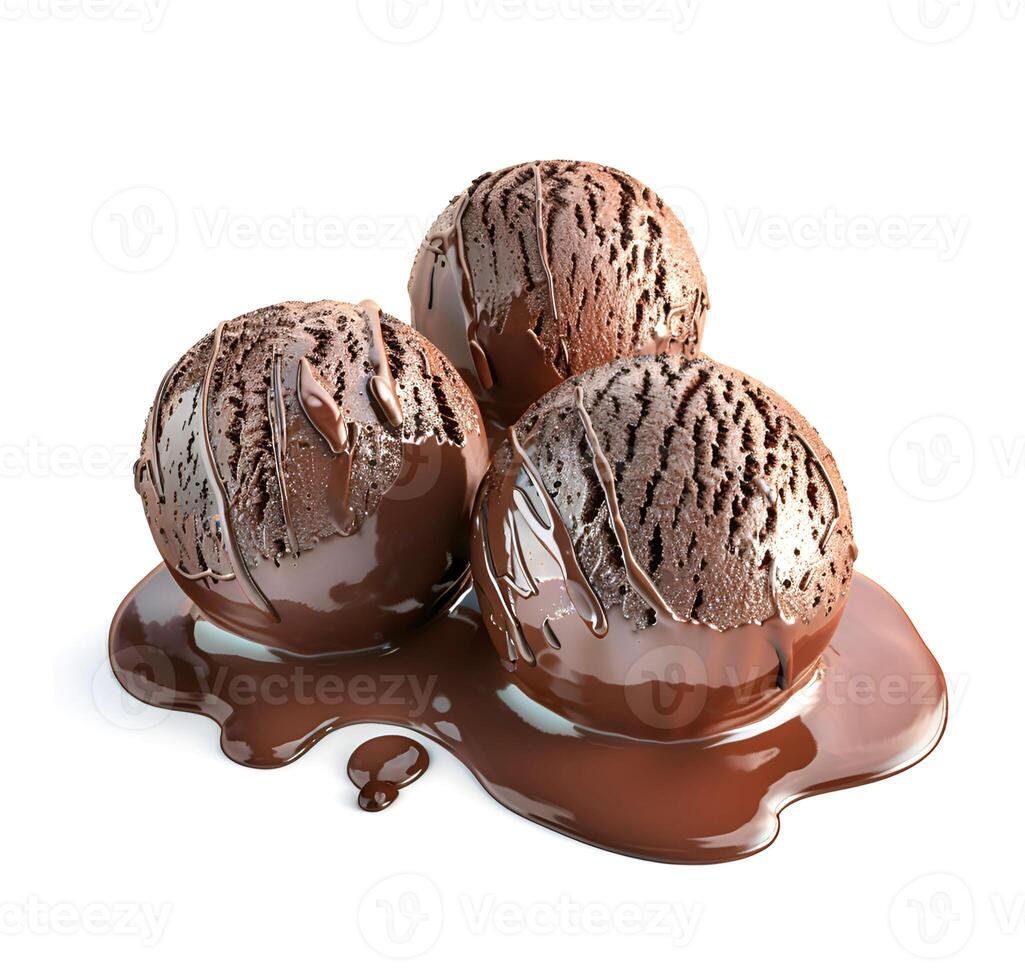 AI generated Chocolate ball ice cream with chocolate topping photo