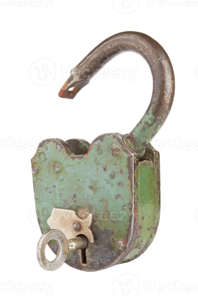 old padlock on white photo