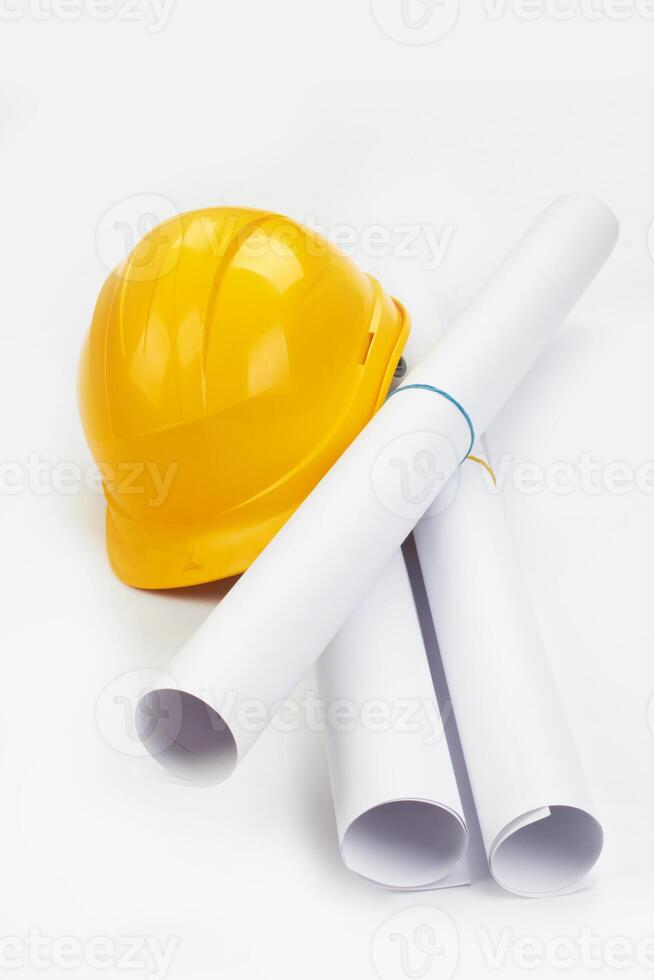 Drawings and hard hat photo