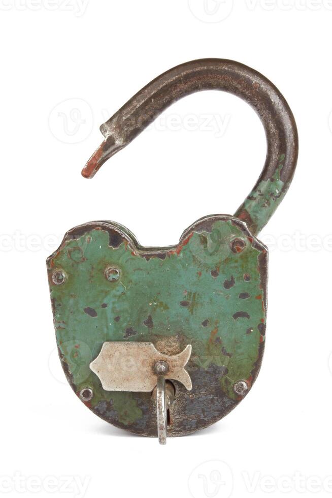 old padlock on white photo