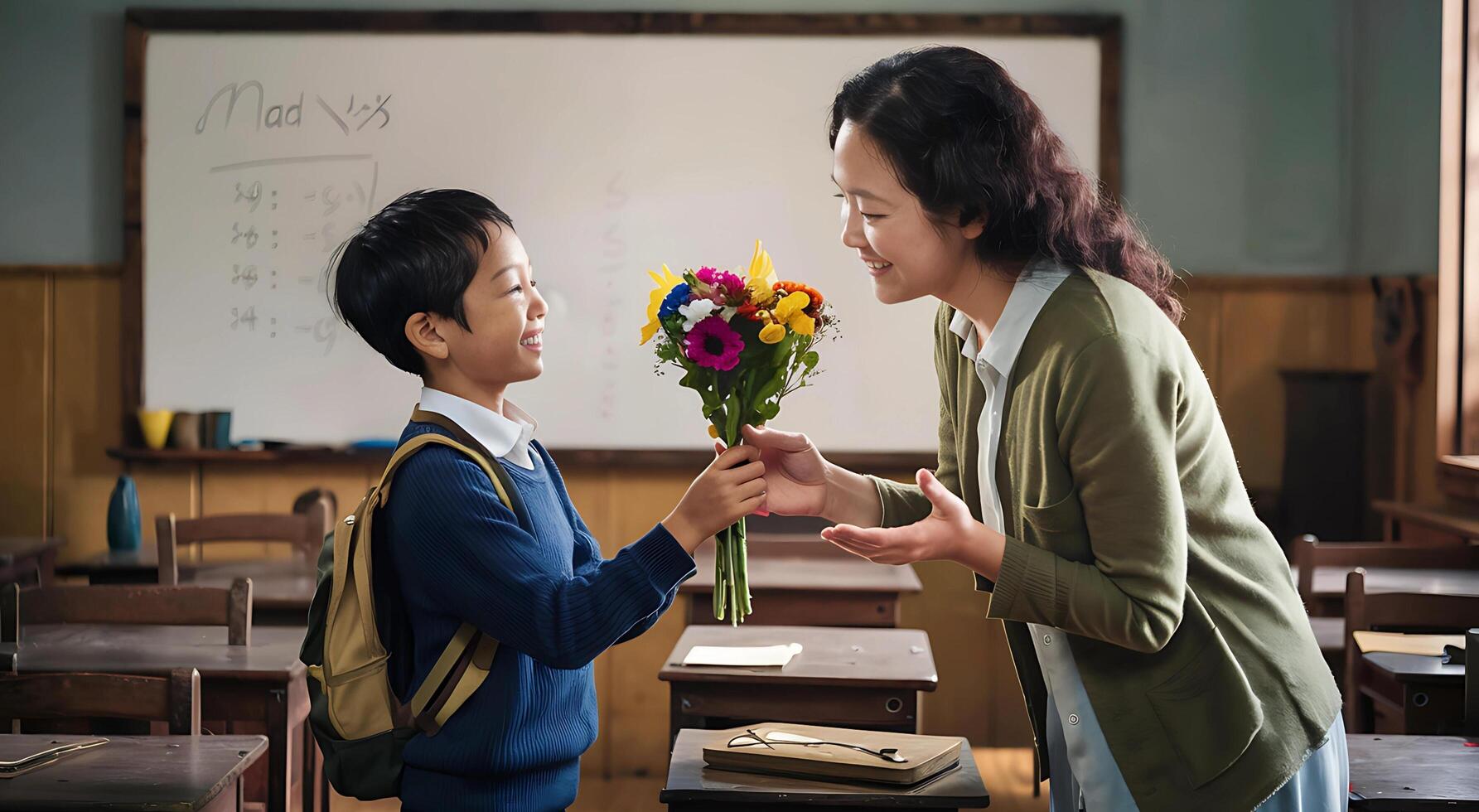 ai generado niños y educador conmemorando profesor apreciación día. ai generado foto