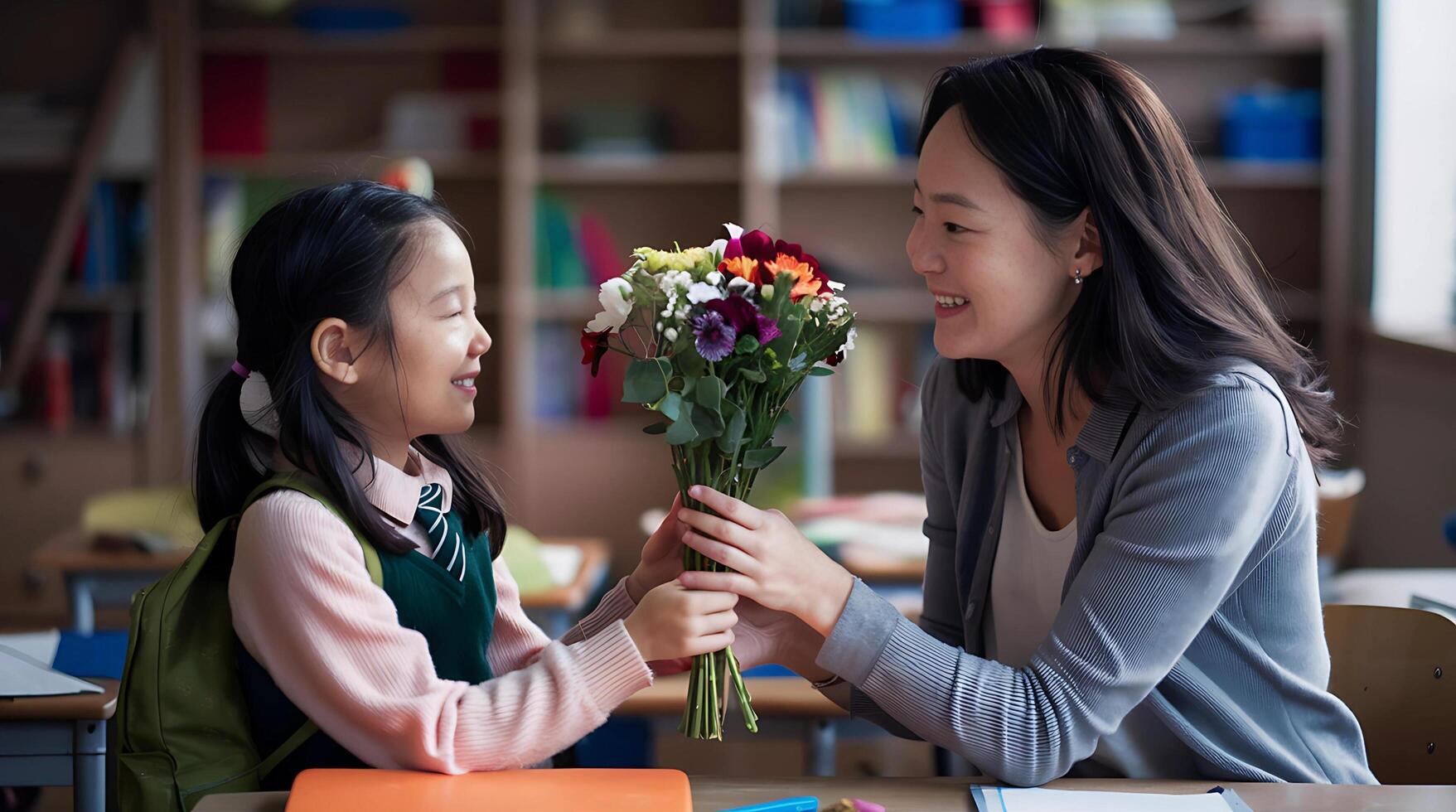 ai generado niños y educador conmemorando profesor apreciación día. ai generado foto