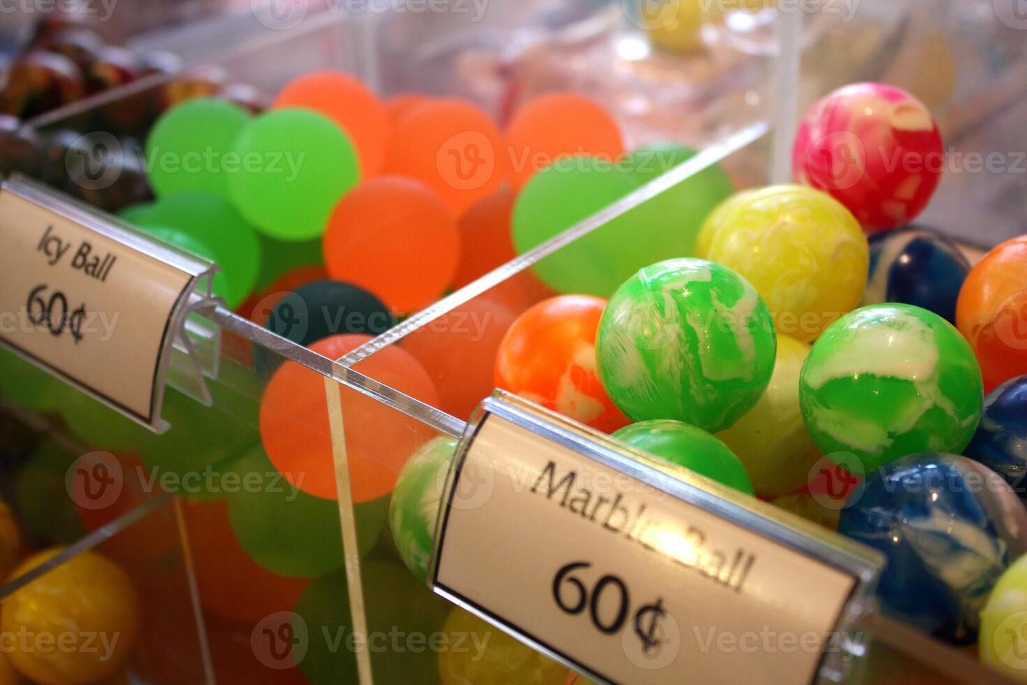 Colorful Bins of Bright Rubber Balls photo