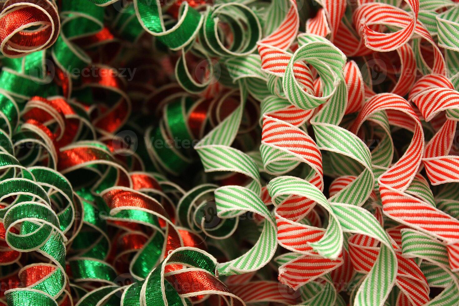 Close Up Detail of Red and Green Christmas Ribbon photo