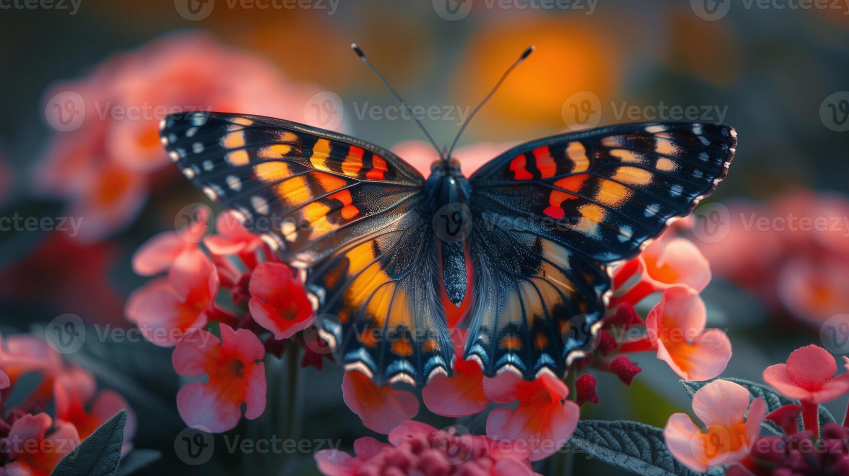 AI generated Butterfly on the Pink Flowers Fiels photo