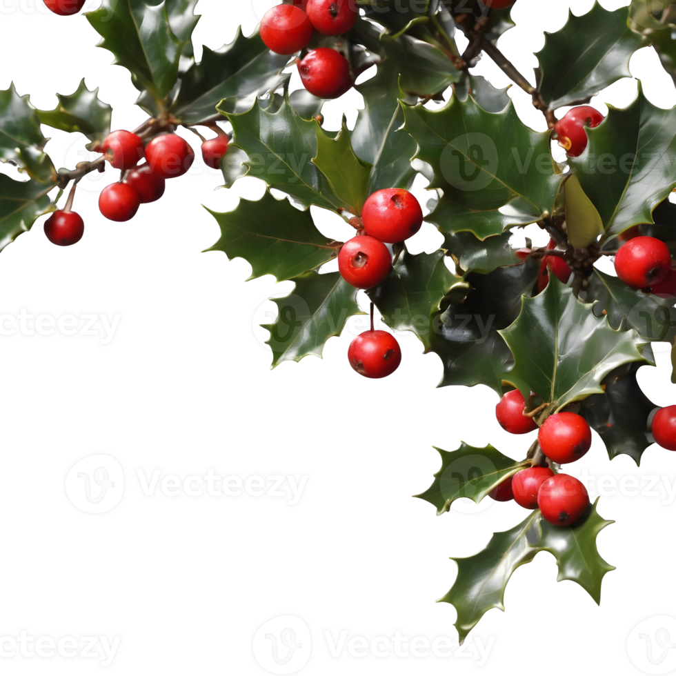 AI generated Holly tree with fruits against transparent background and empty space for text isolated png