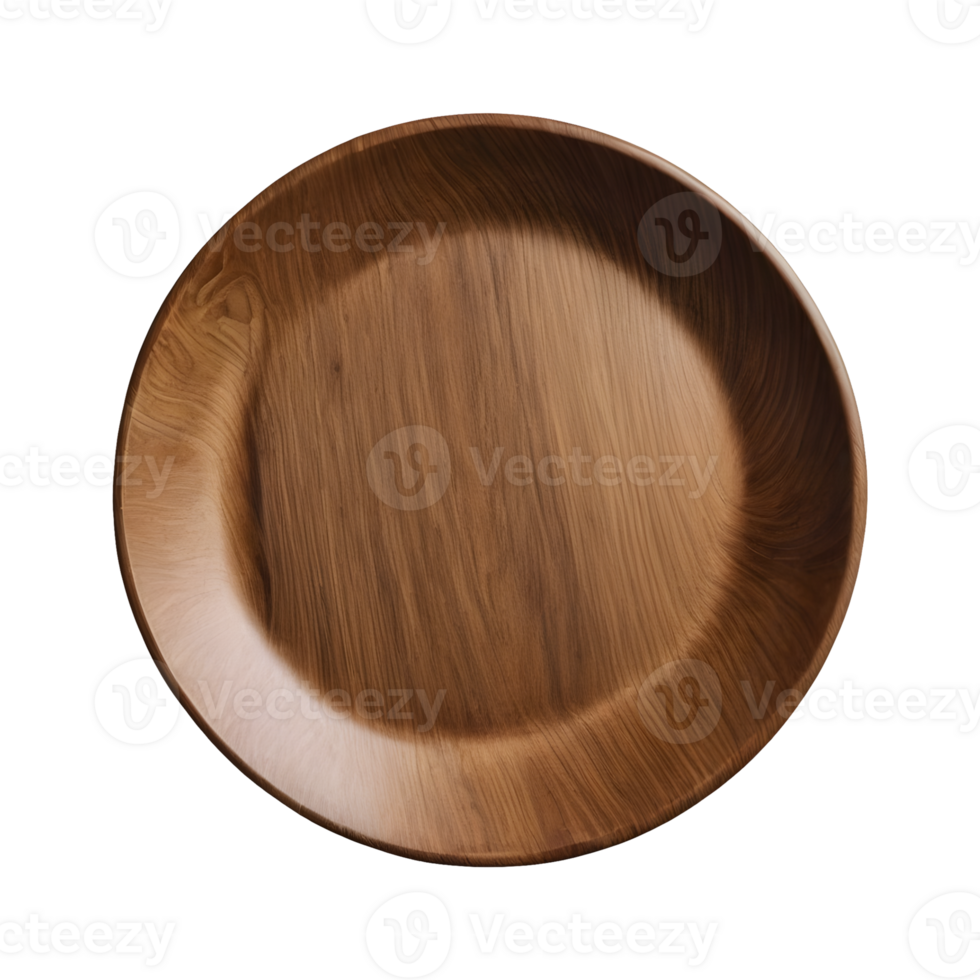 AI generated Empty wooden plate from top perspective against transparent background isolated png