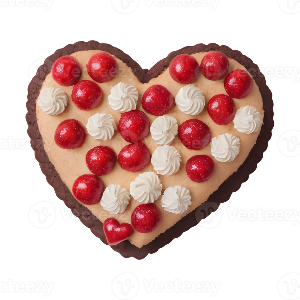 AI generated Transparent background showcases isolated top view of heart shaped cake png