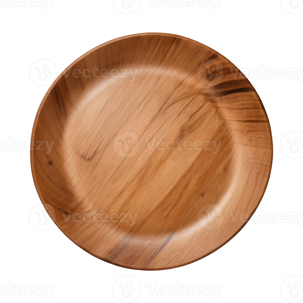 AI generated Empty wooden plate from top perspective against transparent background isolated png