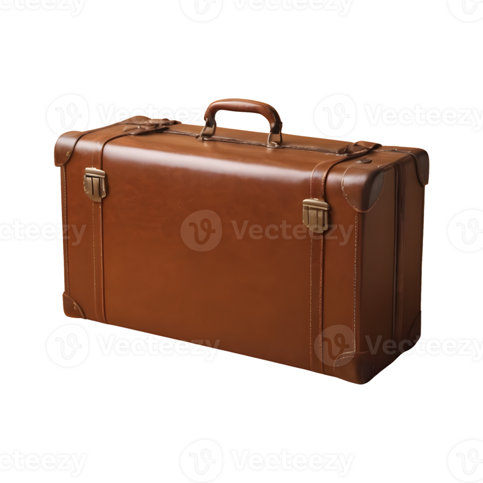 AI generated Transparent background highlights isolated vintage brown leather suitcase png