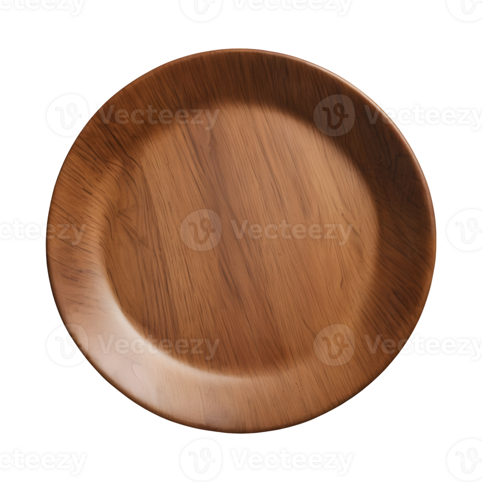 AI generated Empty wooden plate from top perspective against transparent background isolated png