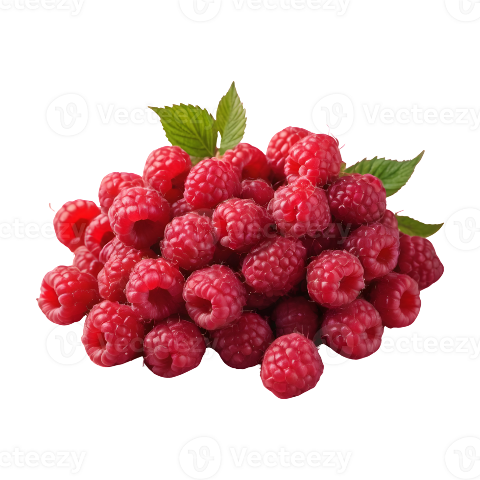 AI generated Bunch of fresh raspberries captured on transparent background juicy summer fruits isolated png