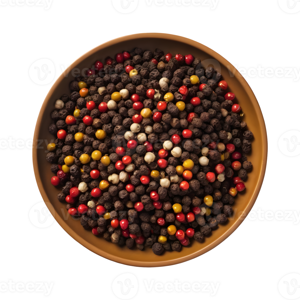 AI generated Aerial view of a plate filled with peppercorns isolated png