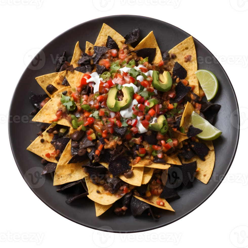 AI generated Black nachos with a mexican twist isolated png