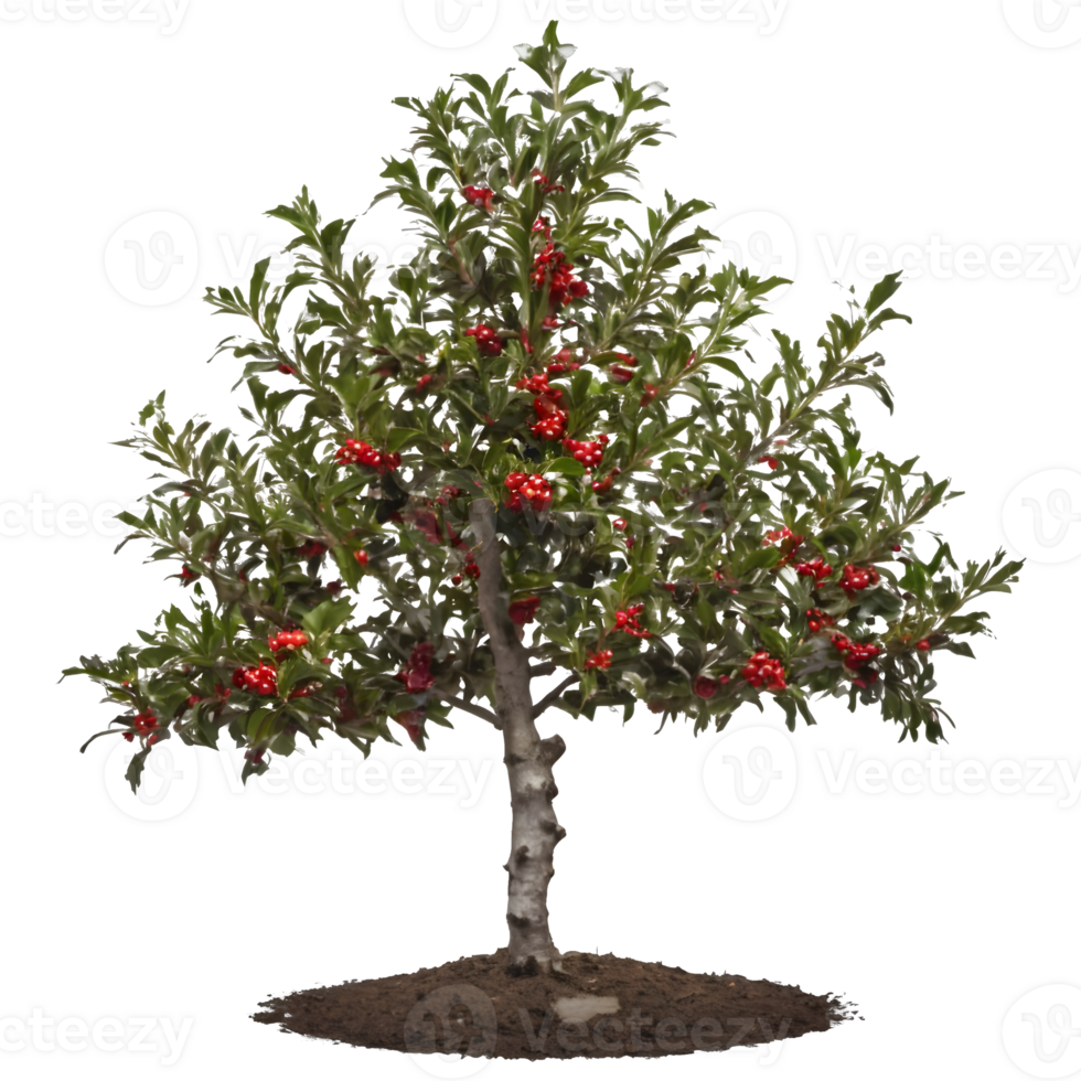 AI generated Holly tree with fruits against transparent background and empty space for text isolated png