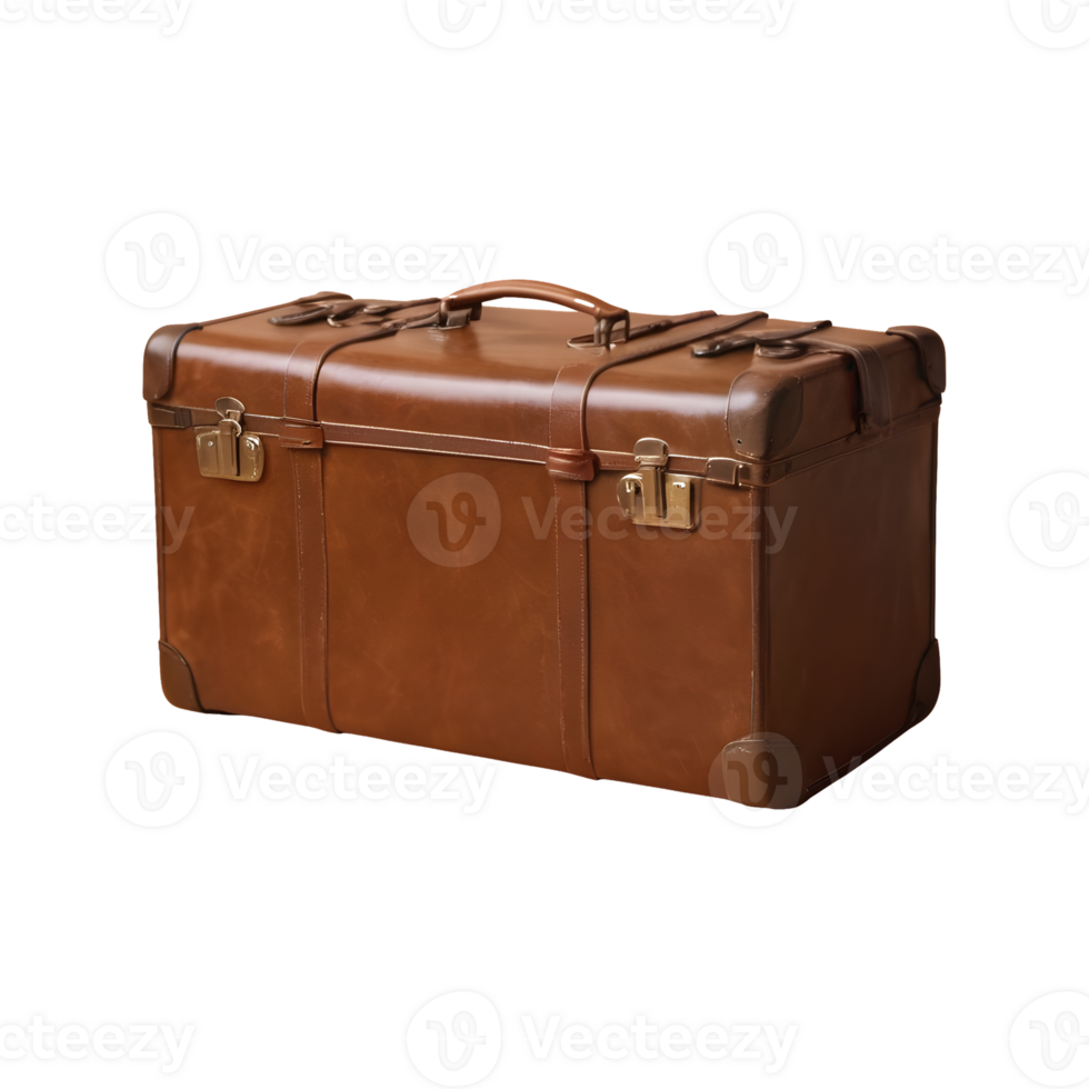 AI generated Transparent background highlights isolated vintage brown leather suitcase png